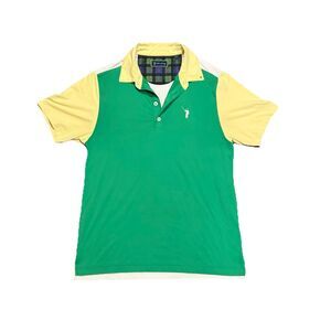 William Murray Polo Shirt Mens Small Green Yellow Colorblock Stretch Golf